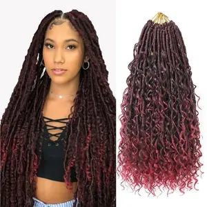 9 Packs Crochet Hair 18Inch Goddess Locs with Curly Ends Long Bohemian River Pre Looped Crochet Hair for Black Women(18inch,1B/BUG)