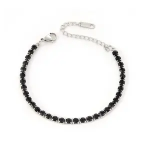 Selah's 6.5 Inch Stainless Steel Tennis Bracelet 4mm Black Round CZ with 2 Inch Extender
