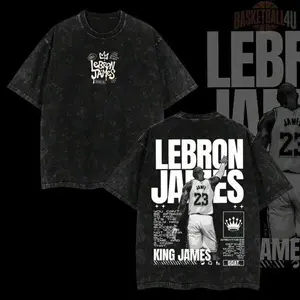 Vintage Washed LeBron James King James Oversized T-Shirt Double-Sided GOAT Basketball Graphic Tee Casual Streetwear For Men Women