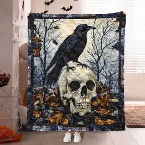 Crow Quilt Blanket, Raven Decor, Autumn Vibes Decor, Spooky Season Gift, Gothic Halloween Blanket Gift, Raven Blanket DecorChristmas Gift,Gift for Kids