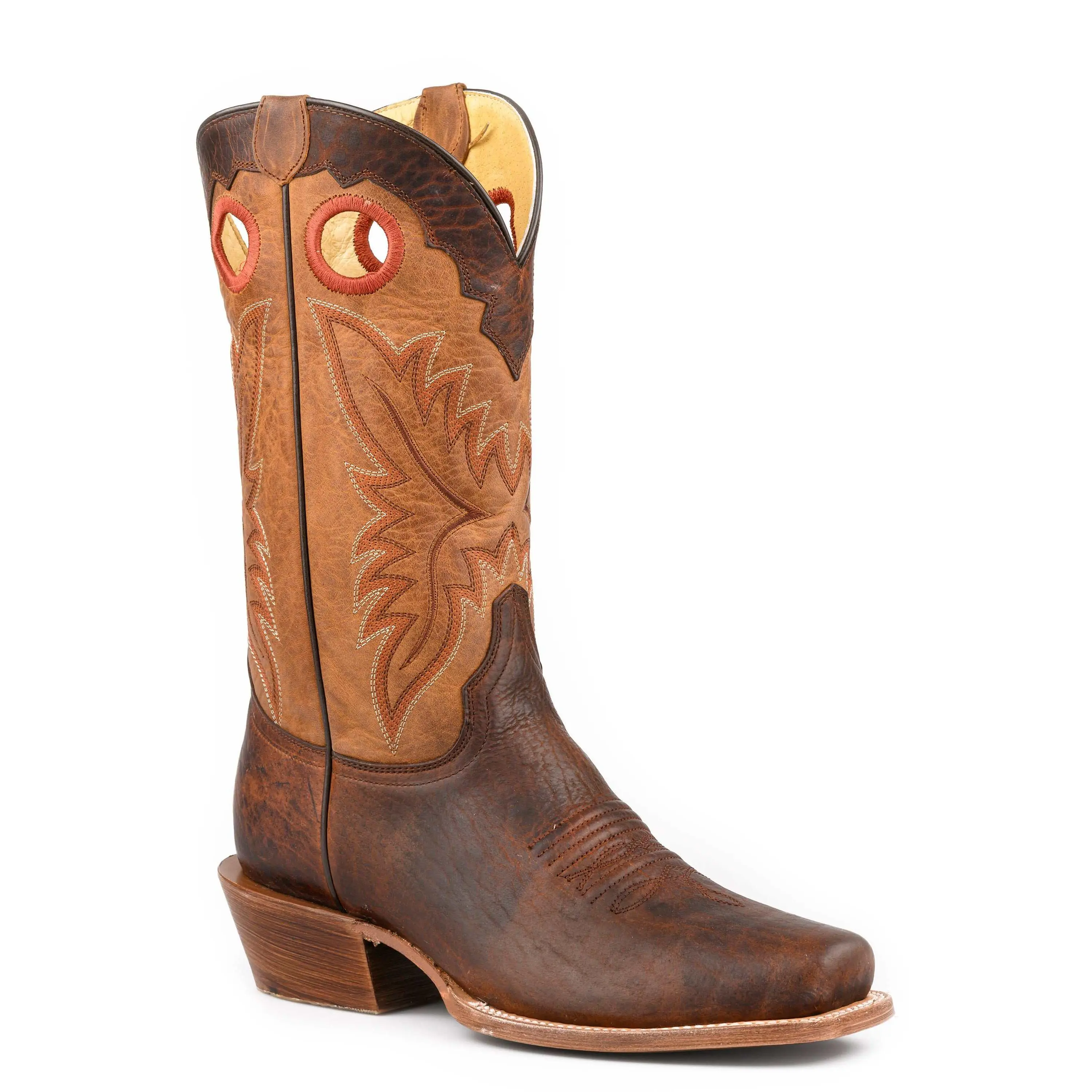Men's Roper Ride Em' Bison Leather Boots Handcrafted Brown