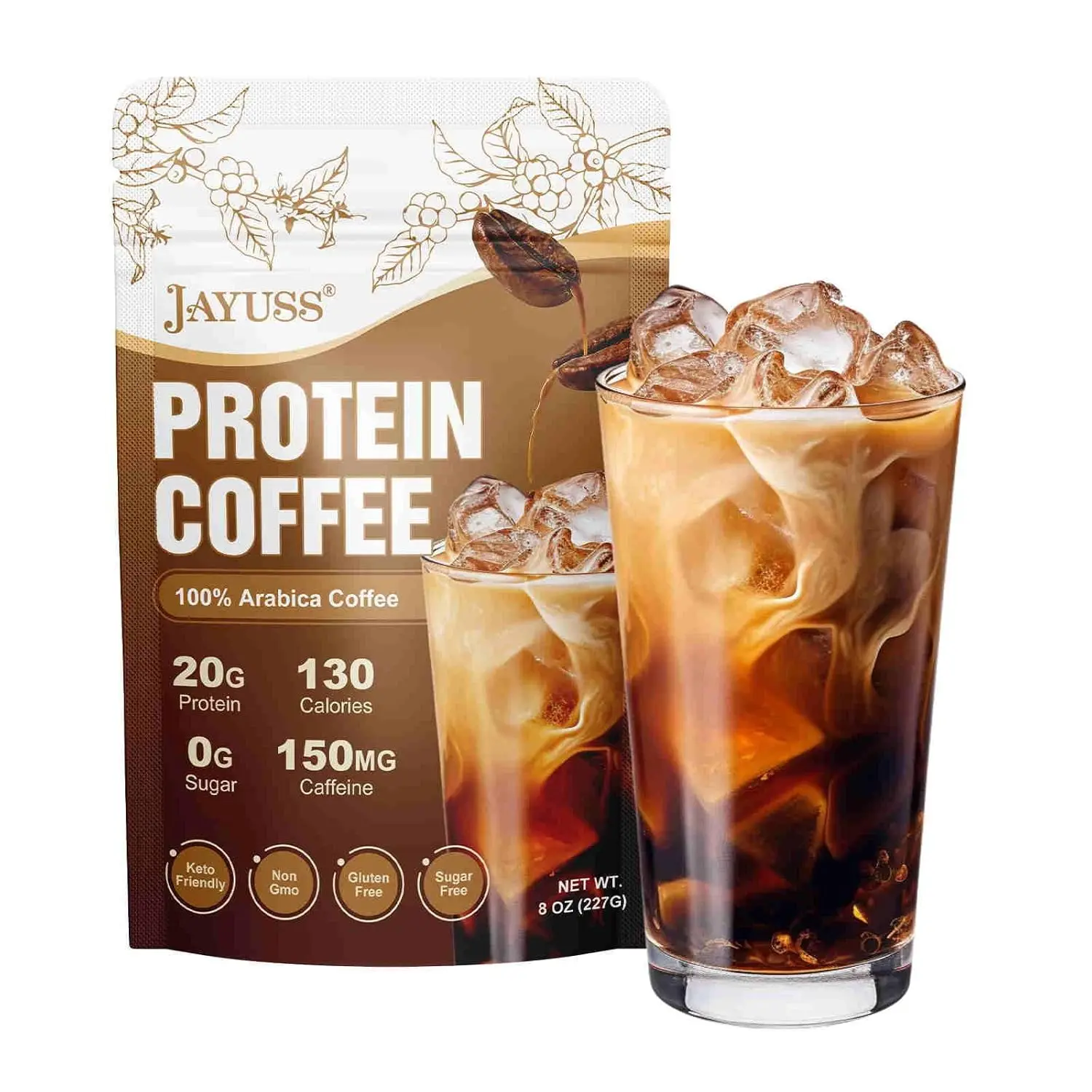 JAYUSS Protein Coffee Powder Premium Whey Protein & 100% Arabica Coffee Keto Friendly Gluten Free Zero Artificial Flavors & Sweeteners 8 Oz