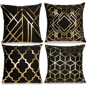 Decorative Set of 4 Throw Pillow Covers  Foil Pillow Covers 18 x18 Inch Geometric Square Cushion Covers Decor Couch Sofa Bedroom(Black and )