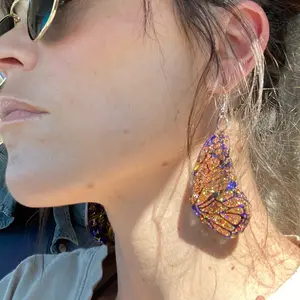 Resin butterfly earrings gold dangling
