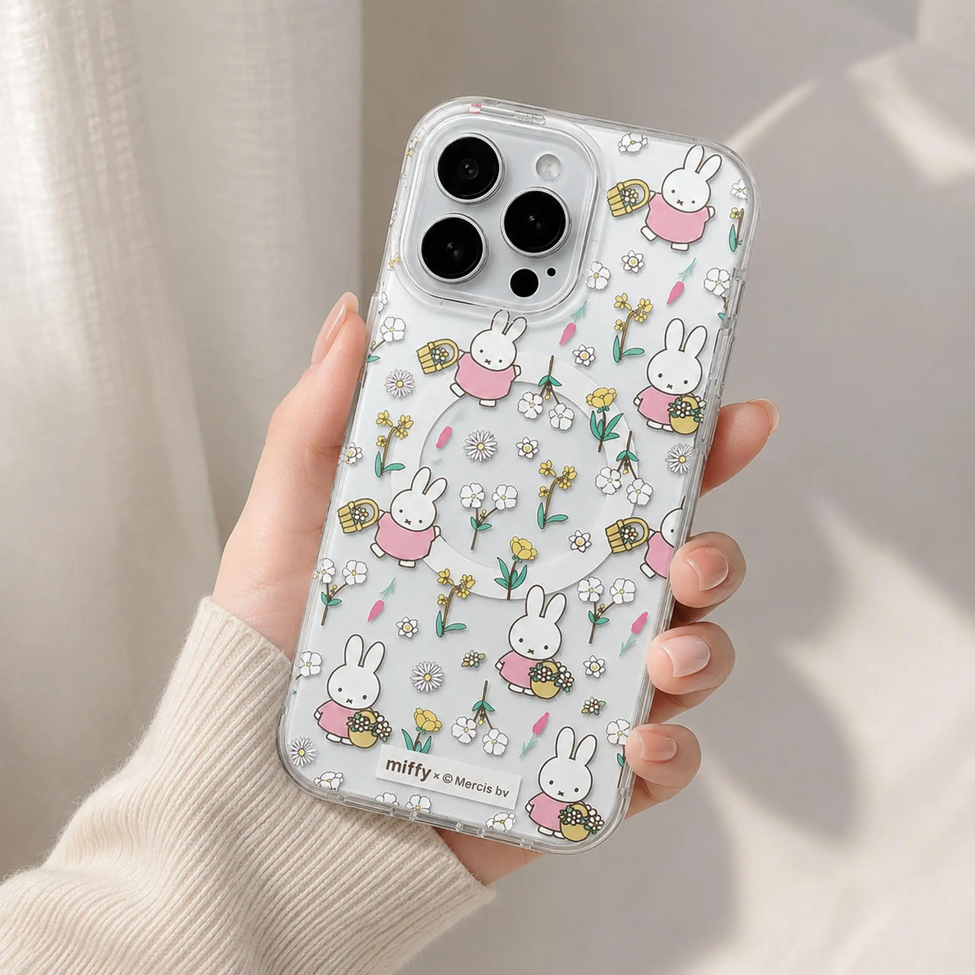 Cute Kawaii Miffy Flower Magnetic Shockproof Clear Phone Case - MagSafe-Compatible Wireless Slim Protective Accessory for iPhone 11-17 Series