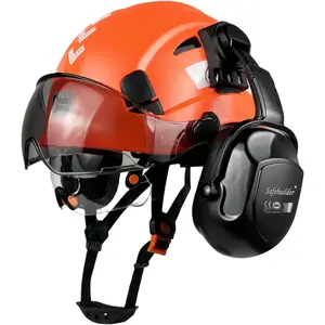 Safety Hard Hat with Face Shield and Ear Muffs, Vented Construction Helmet with 6 Point Suspension, Dual Visor Clear & Tinted, Hearing Protection for Building Site Industrial Work