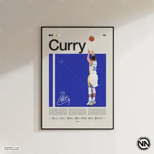 Steph Curry 30 Blue Poster, Sports Poster, Mid Century Modern, Basketball Gift, Sports Bedroom Posters