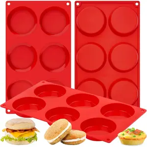 3 Pack  Egg Bite Molds, 3 Inch Round Egg Molds for Breakfast Sandwiches Non-Stick Muffin Top Baking Pans for Eggs Sandwich, English Muffins, Whoopie Pies (Red)
