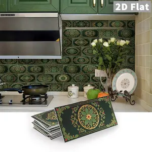 16pcs/32pcs/64pcs 3D Self-Adhesive Vintage Floral Pattern Wall Stickers, Waterproof Thick Crystal Film for Kitchen Bathroom Decor, Kitchen Bathroom Decoration