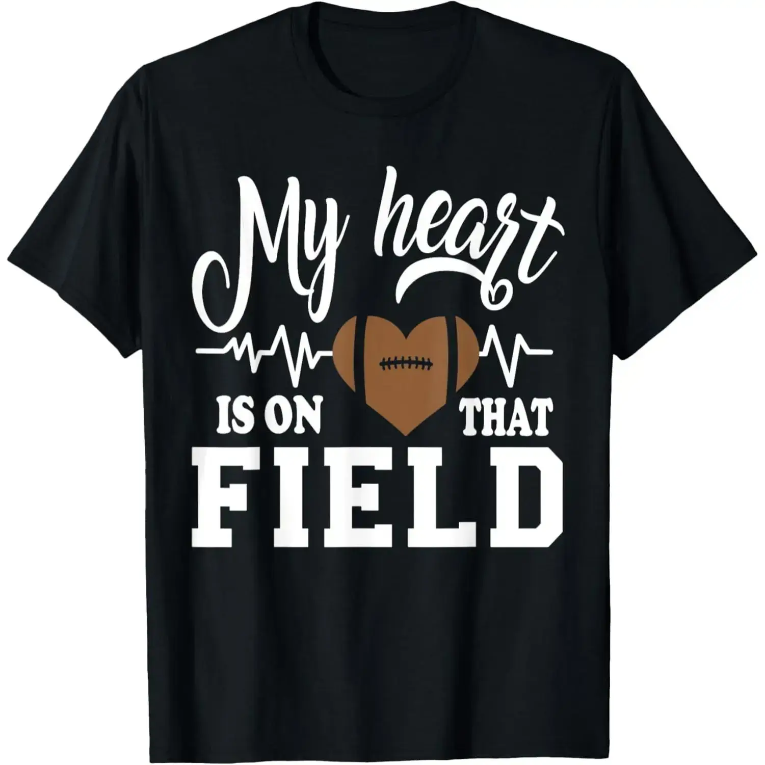 Women's Football Mom Cotton Crew Neck T-Shirt - Breathable, Easy Wash, Loose Fit, My Heart Belongs On The Field With My Player, pxt01
