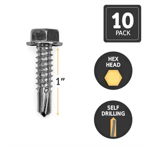 1" E-Track Hex Head Metal Screws With Self-drilling Tips (10 Pack)