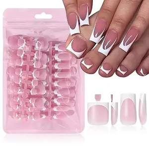 60pc White French Tip Press on Nails Medium & Square Artificial Toenails Kit, Square Nails Press ons Toenails Women French Acrylic Toenail Medium Glue Nails Toenail Tips Toe Fake Nail with Tabs File