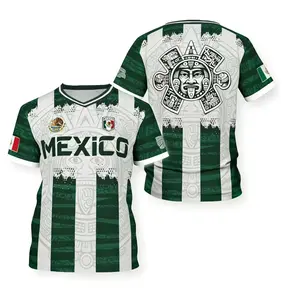 2026 Mexico Aztec Calendar Soccer Jersey, All over Print, Casual Style for All Seasons, Unique Piedra del Sol Design, Classic Throwback Jersey