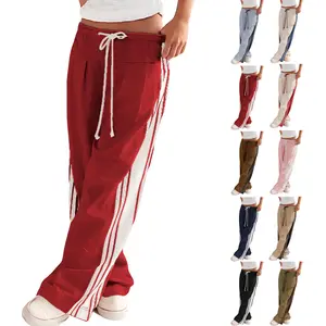 Buenoble Women's Wide Leg Side Stripe Pants Loose Fit High Waist Drawstring Track Pants Casual Streetwear Joggers