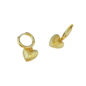 Love Heart Dangle Drop Earrings for Women Seashell Texture Design