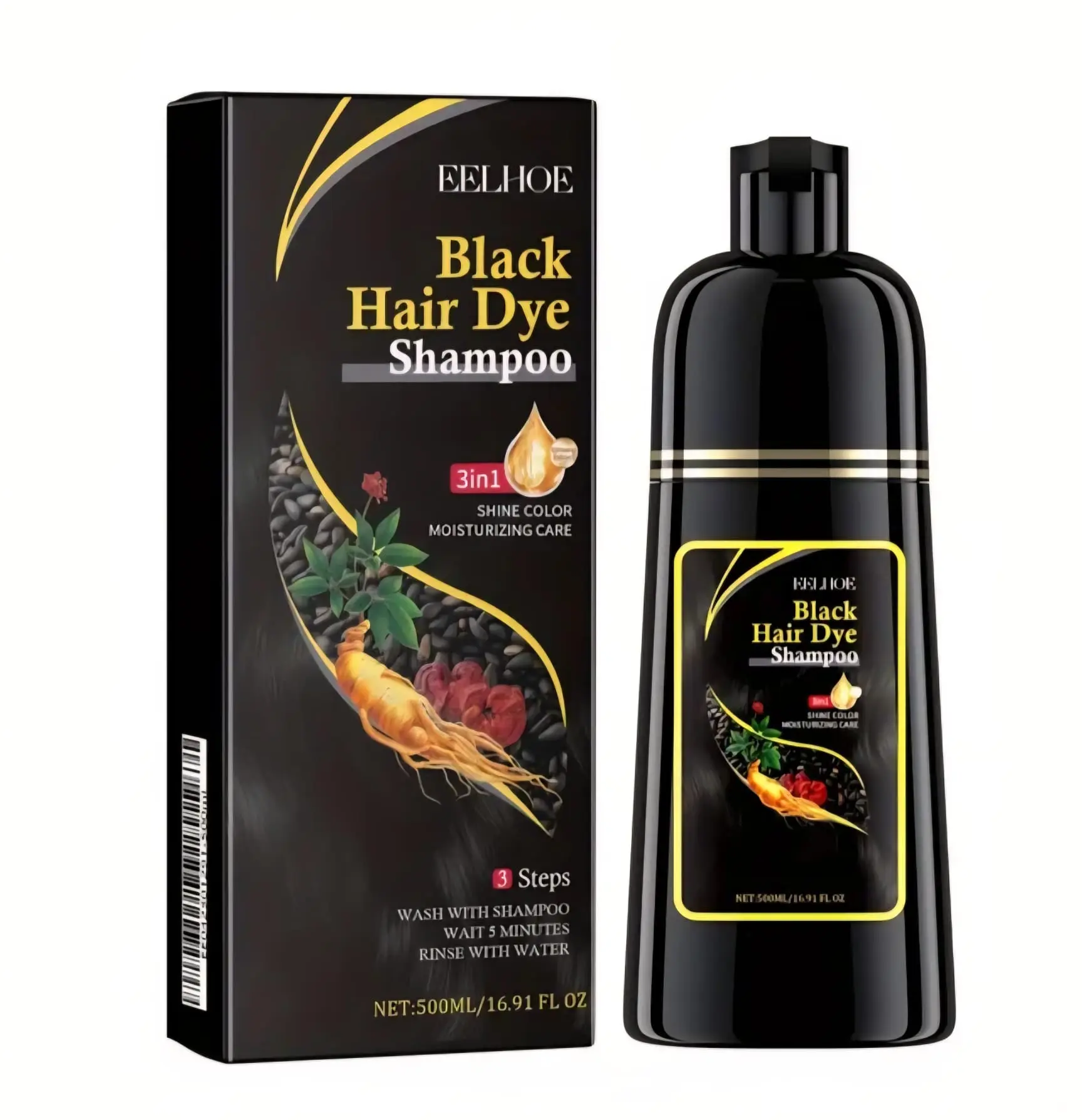 EELHOE Black Hair Dye Shampoo - Moisturizing, Cleansing, Repairing and Softening for Rough Strands