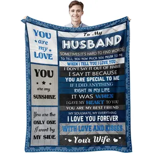 Quilazy Gifts for Him Husband, Husband Christmas/Birthday Gifts from Wife, Best Mens Wedding Anniversary Fathers/Valentines Day Love Gift for Him Men, Unique Presents for My Husbands Blanket 60"X 50"