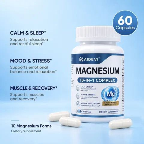 AIDEVI Magnesium Supplement 10-in-1 Complex, Magnesium Capsules for Muscle Function, Relaxation Support & Daily Wellness