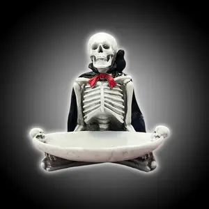 Gothic Vicrian Vintage Ornate Skull Decorative Tray with Black Cape Elegant Resin Gothic Serving Tray with Intricate Skull Bone Design Candelabra-Compatible Centerpiece for Mantel Table or Year-Round Halloween Decorations Durable Easy-Clean Ornaments