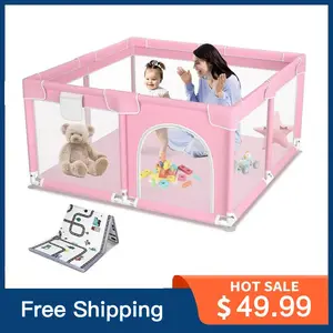 Baby Playpen with Gate, Extra Large Play Yard for Toddlers, Safe No-Gap Kids Activity Center, Indoor/Outdoor Play Pen - Free Your Hands! anti-slip base foldable Indoor-Outdoor space