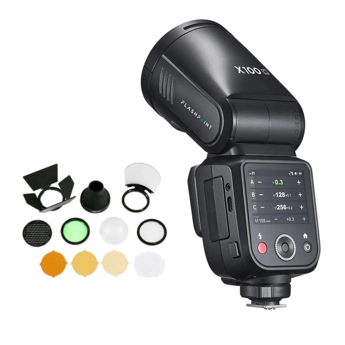 Flashpoint X100 TTL R2 On Camera Li-on Round Head Flash For Sony with Round Head Flash Accessory Kit