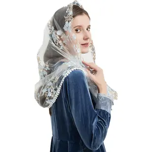 Lace Chapel Veil Mantilla Infinity Veil Multicolored Embroidered Cherry Blossom Style Latin Mass M7