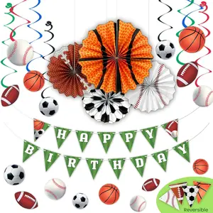 -  Birthday Party Decorations Kit, 26ct  Day Decorations with Banner, Paper Fans,  Swirls & Cutouts--Ideal for Baseball, Basketball, Soccer & Football Team Parties