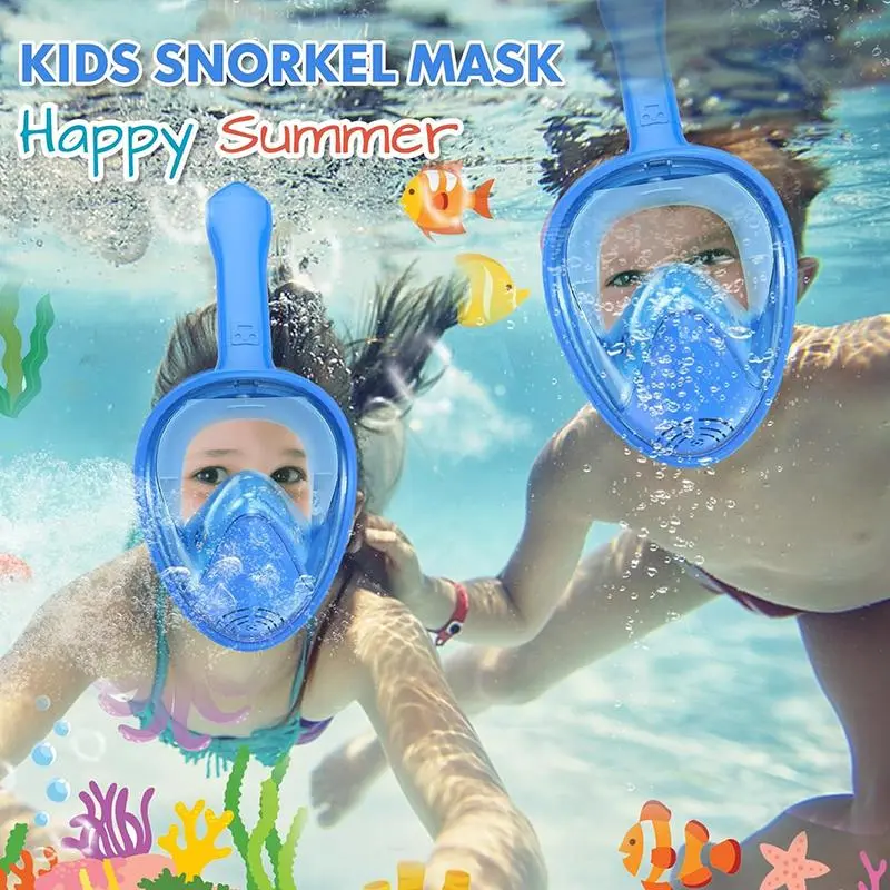 1pcs/Blue Kids Full Face Snorkeling Mask with Camera Holder - Anti-Fog & Leak-Proof snorkeling gear, Large Panoramic Vision (180° View), Soft Cushioned Seal - for Boys & Girls Ages 3-14 Years - Swimming, snorkeling, scuba Snorkel Mask