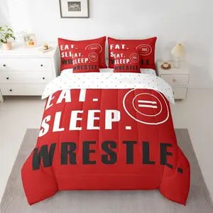 Wrestling Sports Comforter Set with Sheets,Wrestling Sports Theme 7 Pieces Bedding Set,Red Wrestle Rodeo Bed in A Bag,Wrestle Themed Bed Set