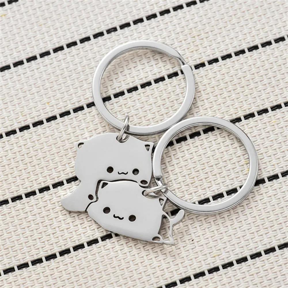 1 Pair Cute Cat Keychain Key Ring Couple Lover Kawaii Animal Matching Keyring Pendants Hanging Jewelry Valentine's Day Gift