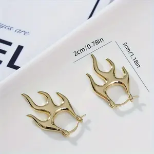 Punk Style Drop Earrings  Irregular Fire Design Golden Or Silvery Make Your Call Match Daily Outfits Party Decor