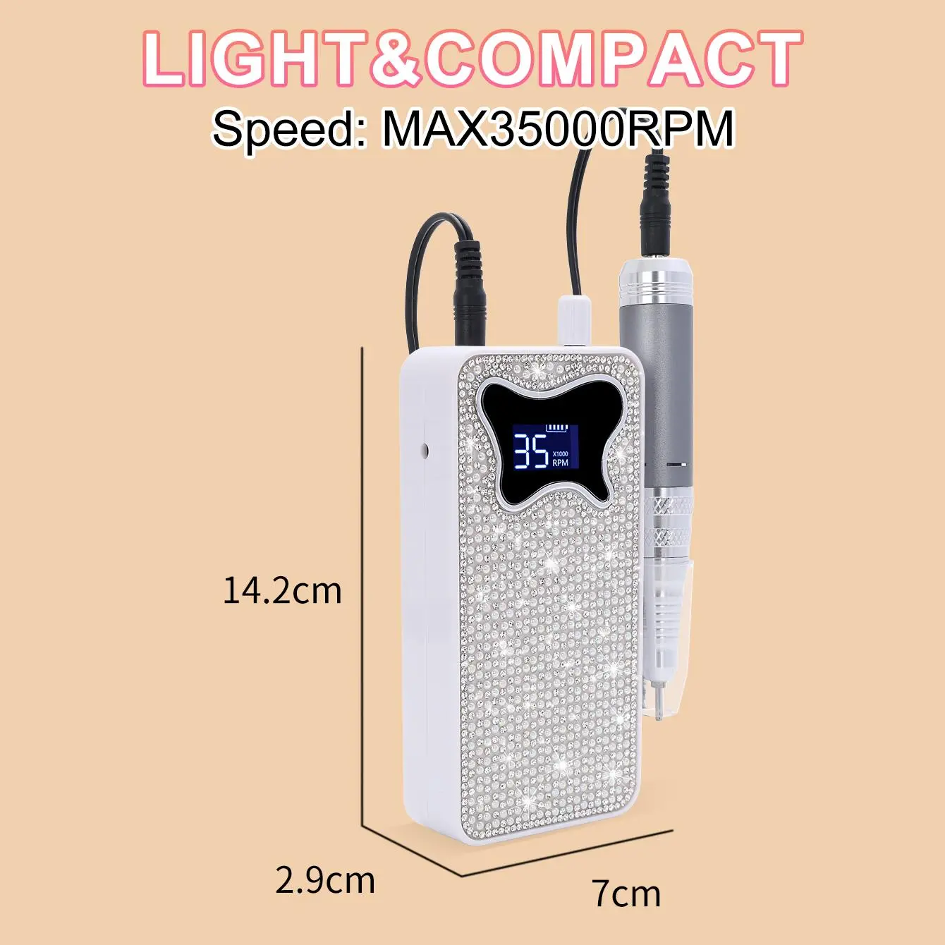 Professional Electric Nail Drill, 35,000 RPM E-File for Fast Acrylic Removal, Rechargeable 6-Hour Lithium Ion Battery, Portable Aluminum Manicure Tool for Salons, Lightweight, Aluminium, Nail Salons, Handle, Durable, Single Item, 558G, Adults