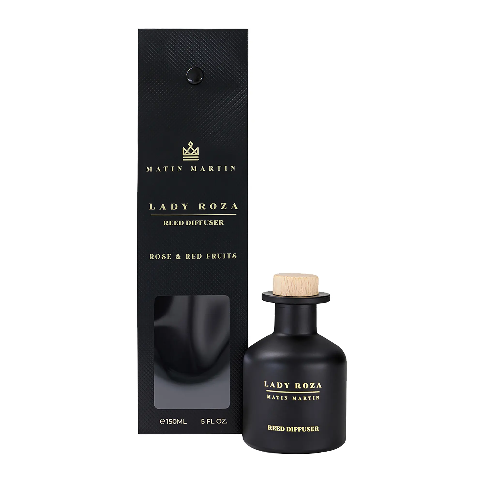 Matin Martin Lady Roza Reed Diffuser - Aromatherapy Diffuser for Home and Office - Long-Lasting, Elegant Scent Diffuser - Rose and Red Fruits - 5 oz