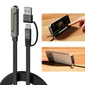 240w Fast Charging Invisible Stand Charger Cable, 3-In-1 Braided USB-C Foldable Phone Holder, Type-C to C/a High-Speed Charging Line