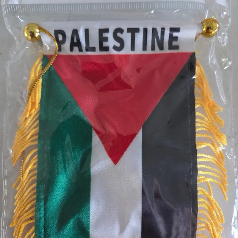 Palestine Car Window Hanging Mini Flag with Fringe and Gold Tassels for Decorative Use