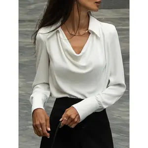 Elegant Women's Long Sleeve Blouse in Solid Colors - Cowl Neck, Polyester - Perfect for Office & Casual Wear - For Women - Suitable for Work & Daily Life - Great Gift for Her