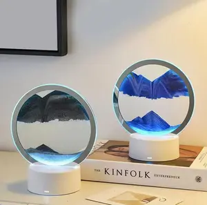 Modern 3D Sand Globe Tabletop Lamp, Adjustable Touch-Controlled Freestanding Plastic Landscape Sand Timer, USB Powered, Polished Finish