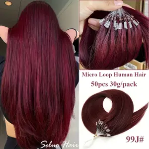 2025 Arrivals Wholesale 99J #   MicroLoop Human Hair Extensions - Easy to Wear at Home, 12-20 Inches Straight & Highlight Colors, 30g/pack for Women with Thin Hair, Y2K Style Hair Extensions, Natural Look Hairpiece, Secure Loop Design