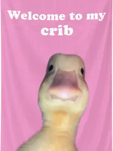 Welcome to My Crib Funny Flags Duck 2x3 Feet Bedroom Wall Art Tapestry for Family Dormitory Living Room With Four Brass Buckle Holes (YELLOW)