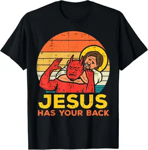 100% Cotton Jesus Has Your Back Jiu Jitsu Retro Christian Men Women T-Shirt