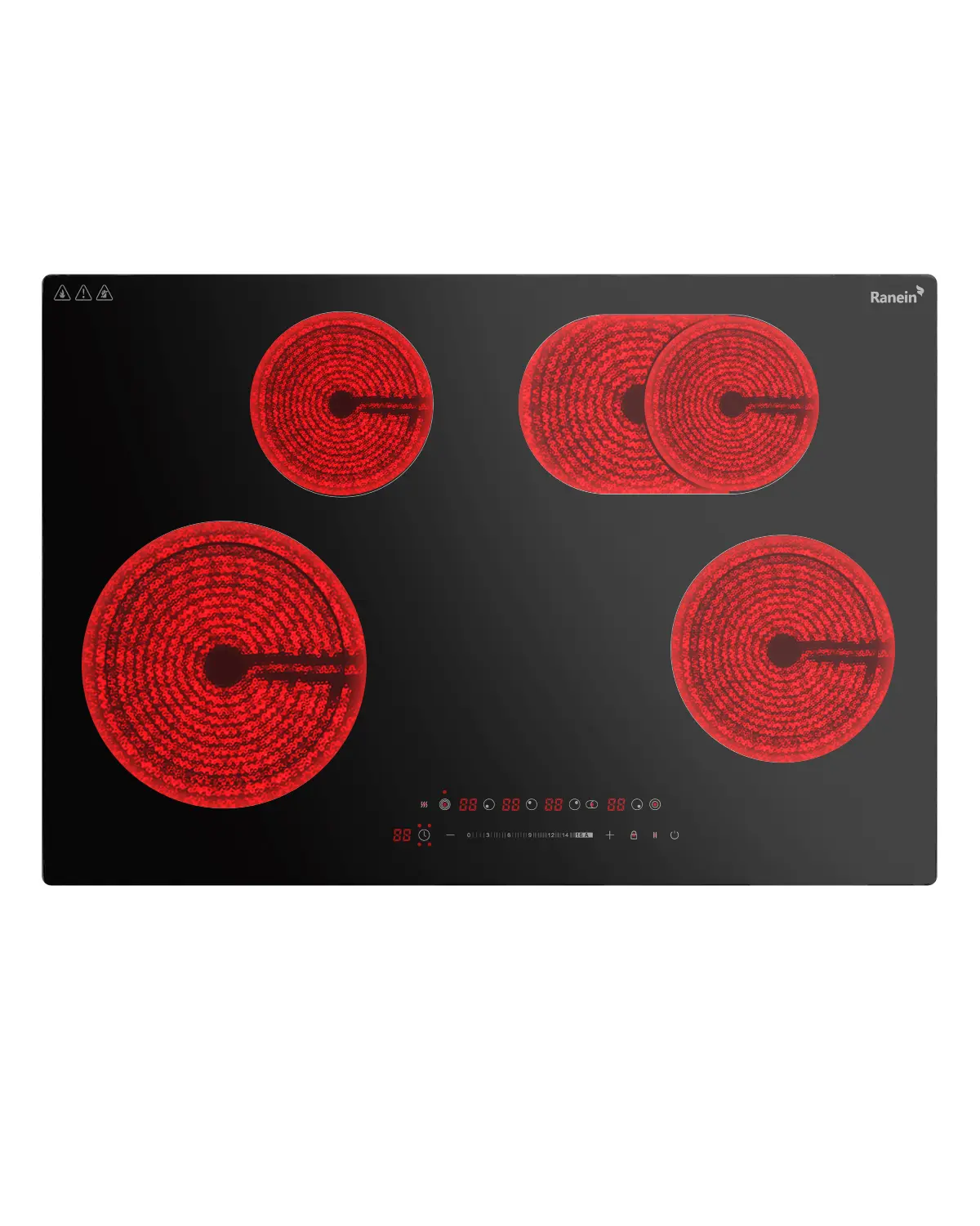 Ranein Electric Cooktop with 4 Burners, 30 inch 7900W 240V Ceramic Panel Electric Cooktop, Multiple Safety Protections Stove, Touch Screen