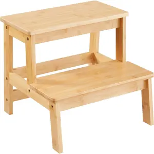 Bamboo Step Stools for Adults & Kids - 2 Step Stool for Kitchens, Bathrooms & Bedside - Holds Up to 350Lb (Natural)