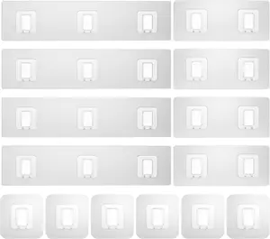 14 Pack Shower  Adhesive Replacement,  Shower Shelf Adhesive Strips,  Adhesive Flat Hooks for Bathroom Storage Shelves and Kitchen Racks No Drilling, Clear