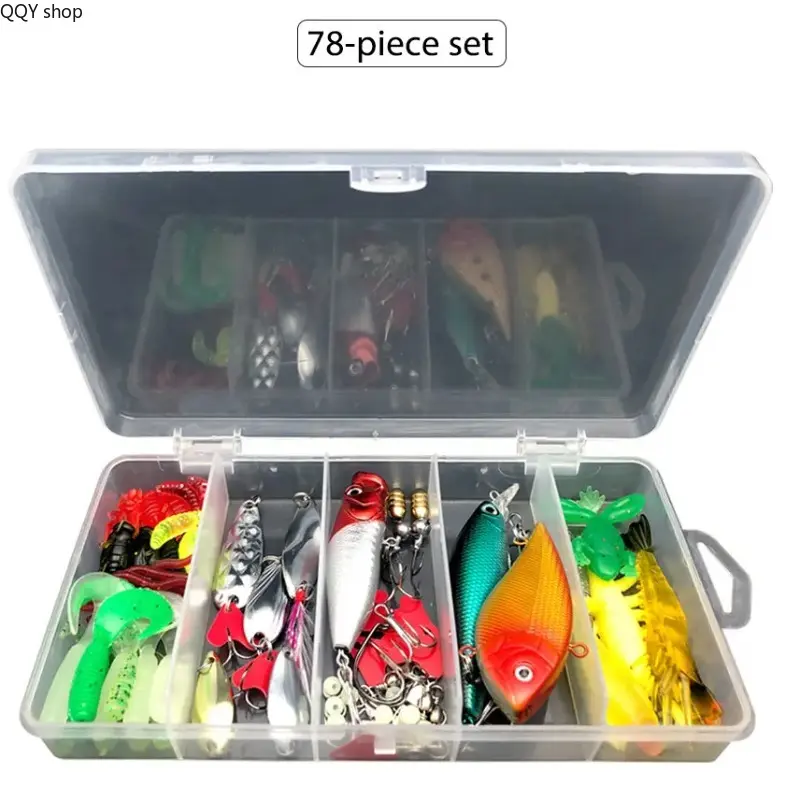 78Pcs Topwater Fishing Lures Kit, All-in-One Freshwater Tackle Assortment, Soft Plastic Baits, Minnow, Popper, Crankbait, VIB and Spoon Lures, Durable Realistic Swimbaits, Portable Angling Accessories for Outdoor Freshwater Fishing and Daily Angler Use