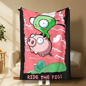 Countdown Sale! Invader Zim Gir & Dib Printed Flannel Throw Blanket, Premium Super Soft Portable All Season Blanket, Warm Cozy Blanket for Bed Car Home Decor, Perfect Birthday Christmas Valentine Mother's Day Gift for Fans