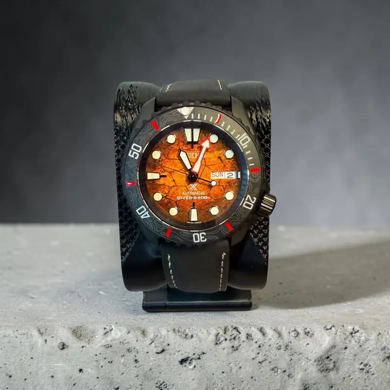 Custom Automatic Diver Style Watch - NH35A Movement - Matte Black Case - Textured Brown Dial luxury