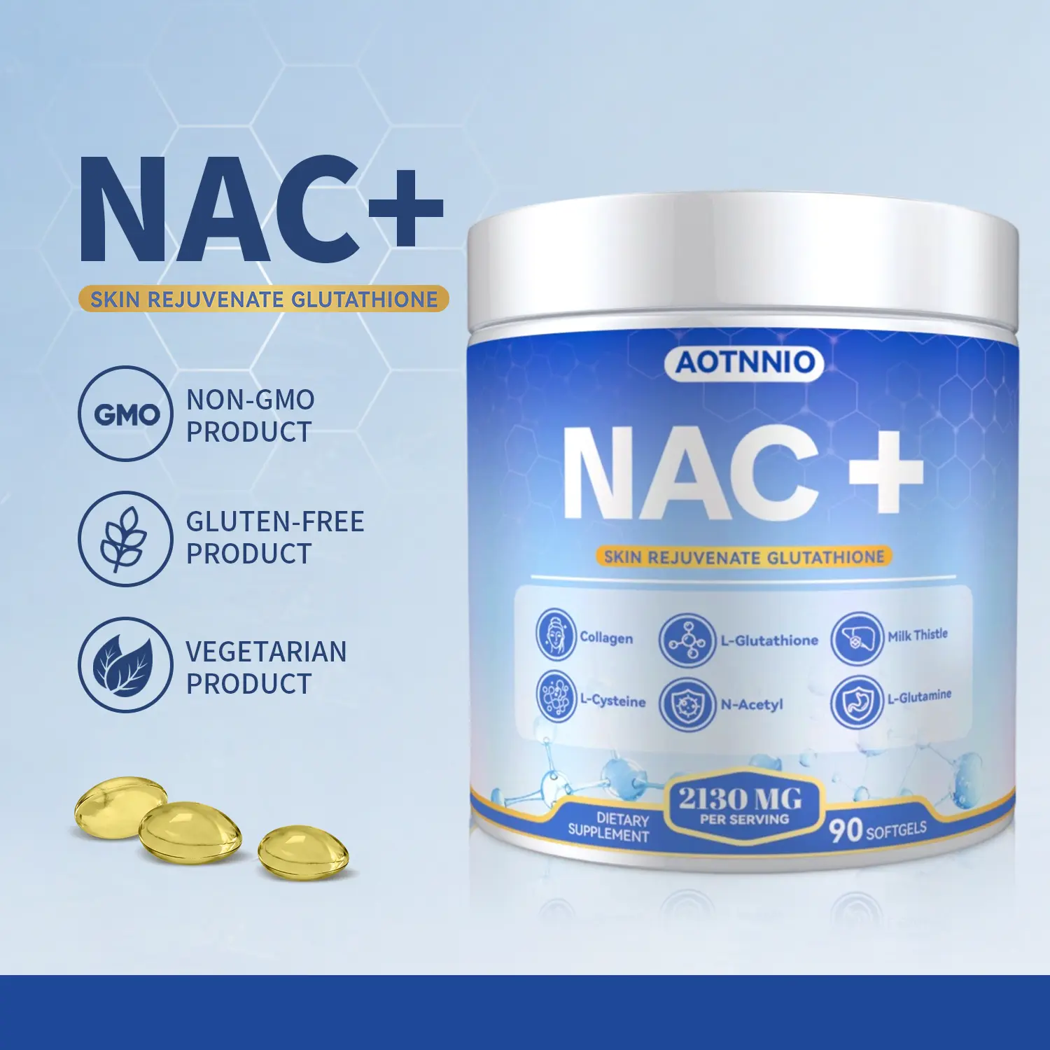 N-Acetyl Cysteine & Glutathione Dietary Supplement - 90 Capsules - NAC Capsules Supports Liver Health, Supports Skin Health - Vegan - Non-GMO - Gluten Free