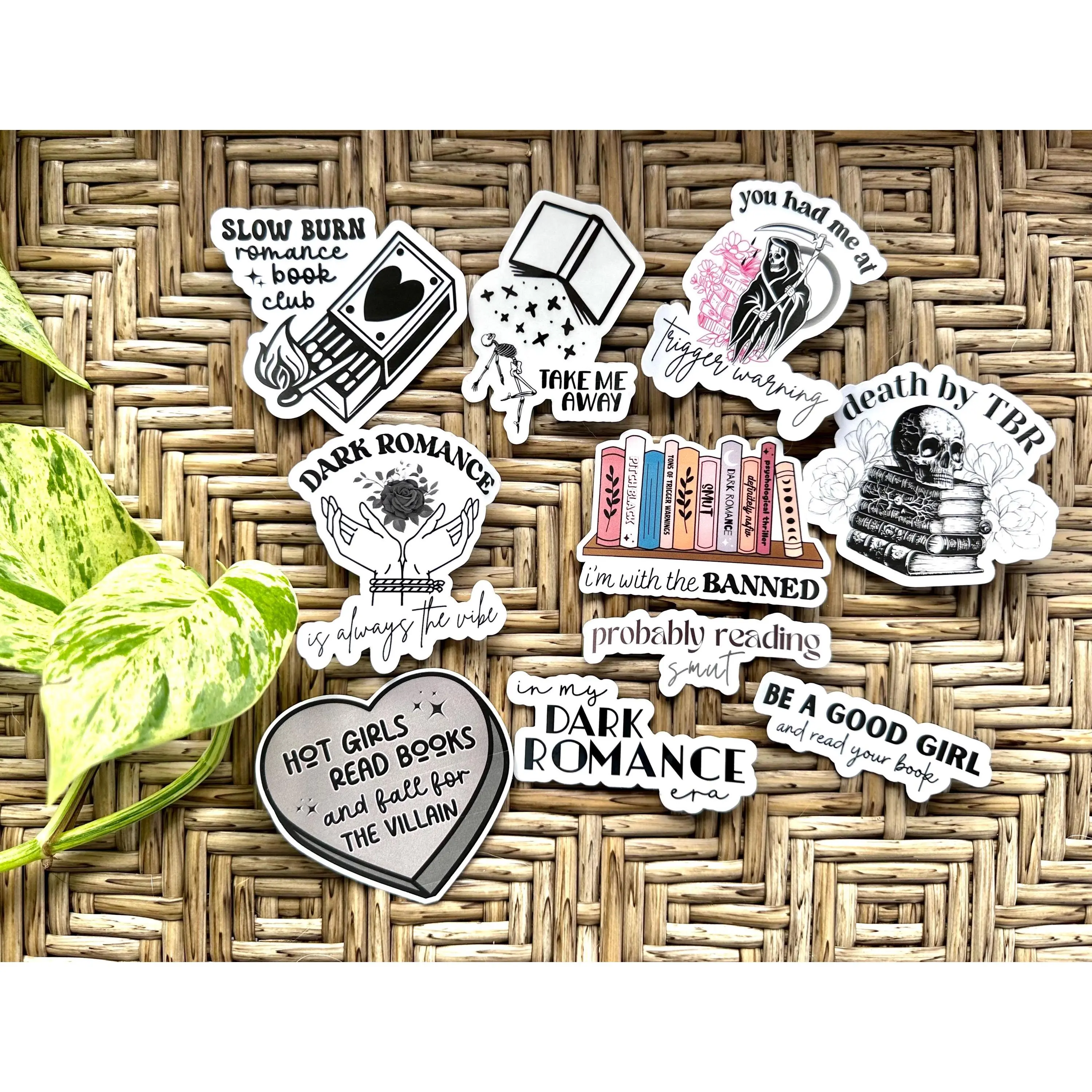 Dark Romance Bookish Sticker Pack, 10 Handmade vinyl stickers, customizable