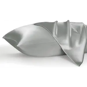 Pillowcase for Hair and Skin Queen - Silver Grey Silky Pillowcase 20x30 Inches - Set of 2 with Envelope Closure, Similar to Silk Pillow Cases