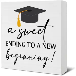 Graduation Wood Block Sign a Sweet Ending to a New Beginning Decorative Desk Sign Home Graduation Party Decoration Decorative Plaque Grad Gift 5 X 5 Inches